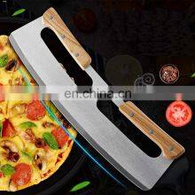 Amazon Hot Sell Pizza Cutter Slicer Knife With Double Wooden Handle Stainless Steel Pizza Cutter Pizza Tools