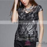 2016 Summer Fashion Ladies Lace Macrame Sexy Short Sleeves T-shirt 136 thumbnail-2