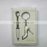 Bullet shaped mini metal ballpoint pen with keychain and high-heeled shoes set packed in a gift box