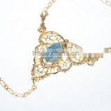 Womens Gold Slave Chain Finger Ring Bangle Hand Harness Bracelet Turquoise Beads thumbnail-3