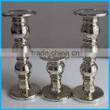 Tall Silvery Bead Long Stemm Glass Candlestick