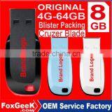 Original Brand Cruzer Blade 8GB USB Flash Drive 64GB 32GB 16GB 4GB Real Capacity Chips U Disk With Blister Packing Bulk Order