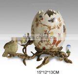 Elegant Porcelain Jar Vase With Brass Base, Blue & White Design Ceramic Egg Shaped Vase, Home Decor Imitate Bird Flowr Pot thumbnail-3