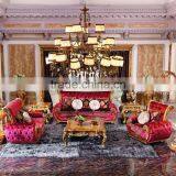 Luxury Retro Elegant Pink Velvet Living Room Sofa Set/ Classic Hand Wood Carved Fabric Sofa/ European Living Room Furniture thumbnail-3