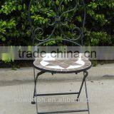 Antique Black Foldable Wrought Iron Mosaic Chair thumbnail-1