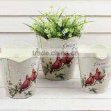 2016 Hot Sale S/3 Paper Decal Metal Round Bird Decor Flower Pot thumbnail-1