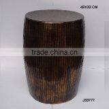 Aluminium Stool Hammered Vertical Line Patterns and Antique Brass Finish thumbnail-1