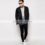 Black Plain Fashion Cool Denim Jacket Mens With Multi Zippers thumbnail-4