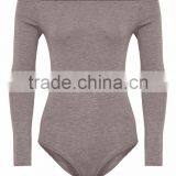 Women Underwear Plain Off Shoulder Sexy Tight Silm Fitness Basic Grey Round Neck Bodysuit thumbnail-6