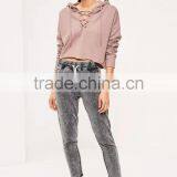 Purple Lace Up Cropped Hoodie With Gym Leggings Custom Plain Lazy Days Lovely Hoodie Raw Hem Vintage Style thumbnail-5