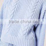 MGOO Women Plain Blue Cable Knit Slouchy Jumper With Drop Shouder Crop Knitwear Sweater thumbnail-5