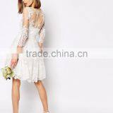 MGOO Design Long Sleeve Lace Mini Dress Bridal Grown With Floral Pattern Pure White Beach Wedding thumbnail-3