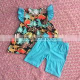 Wholesale children boutique clothing sets the dinosaur fabric baby dress with shorts girl's outfits