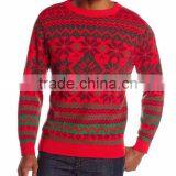 Men Red Sweater Fair Isle Pattern Acrylic Christmas Sweater thumbnail-1
