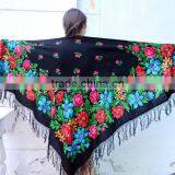 Vintage Ukrainian Shawl,Russian Shawl, Wool Shawl, Tablecloth, Floral Shawl ,Scarf With Tassels, Floral Scarf, Babushka thumbnail-4