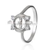 925 Sterling Silver + Clear Rhinestone Unadjustable Rings Finger Ring Findings Silver Cabochon Ring Setting thumbnail-1