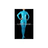 Shiny PVC Front Open Catsuit Light Blue Gym Suit M40