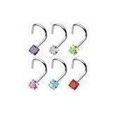 Square 316L Surgical Stainless Steel Nose Ring Jewelry / Nose Rings Hoops With Austrian Stone thumbnail-1
