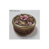 Metal jewelry box with colorful flowers