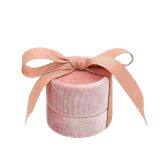 Luxury Small Pink Ring Gift Packaging Velvet Inserts Jewelry Round Box With Ribbon thumbnail-3