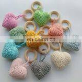 Cute Heart Baby Teething Ring Hand Knitted Teether Rattle Toy thumbnail-3