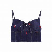 Spring New Product: Cross Border Women's Clothing Street Fashion Embroidered Short Washed Cowboy Strap Top From Europe and America thumbnail-4