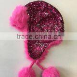 High Quality children sequin trapper hat with soft faux fur lining