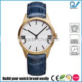 PVD satin gold case coating stainless steel case genuine leather strap 5ATM waterproof fashion watch