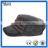 Fashion jean cotton flat top embroidered military cap wholesale