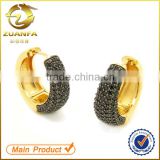 semi joias China supplier gold plated micro pave zirconia black huggie earrings