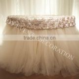 YHK#88 fancy rosette curly table skirt - polyester banquet wedding events wholesale table cloth overlay skirt linen                        
                                                Quality Choice