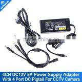 4CH DC 12V 5A CCTV Power Supply for Camera 4 Port DC+Pigtail Coat DC Adapter thumbnail-1