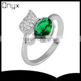 Unique Silver Green Apple With Leaf Ring With Emerald Green Zircon thumbnail-1