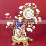 Ancient Collectable Antique Brass and Ceramic Table Clock, Decorative Lady Dancing Under Flower Tree Desk Clock thumbnail-2