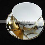 Fine China Electric Porcelain Tea Cup and Saucer Set Golden Printing Cup and Saucer Cheap thumbnail-2