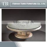 Large Hand Craved Natural Travertine Round Tea Table thumbnail-1