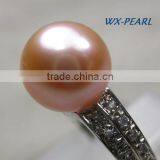 Golde Pearl Silver Ring With Tahitian Pink Pearl and Diamonds Ring thumbnail-2