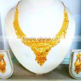 Indian Bridal Layered Necklace Dubai Gold Plated Necklace Set thumbnail-3