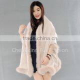 CX-B-P-25E Factory Wholesale Women Pashmina Cashmere Fur Trim Cape thumbnail-1