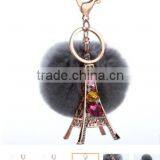 Bling Crystal Kiss Fur Pom Pom Keychain Fancy Lady Costume Keychain Jewelry High End Fur Ball Crystal Keychain Bag Charms thumbnail-3