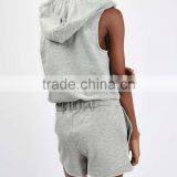 Cheap Sport Suit Hooded Women Playsuit Gym Wear Running Hooded Tops and Shorts thumbnail-3