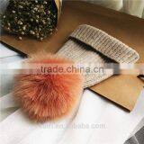 Real Fur Pompom Winter Hats For Women Cashmere Wool Knit Beanie Cap Turkey Fur Pom Bobble Hat 2016 thumbnail-6