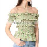 2017 OEM Femme Halter Ties Dainty Floral Elastic Ruffles Frill Blouse thumbnail-3