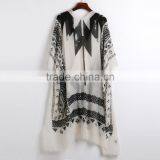 2017 Best Polyester & Cotton Women Long Cardigan Mid-long Style Printed Abstract Pattern White and Black thumbnail-5