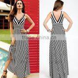 Deep V-Neck Sleevless Long Dresses Elegant Style Striped Evening Party Summer Dresses for Wholesale 2016 thumbnail-2
