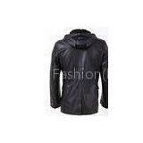 Warm and Personality, Designer Black / Dark Red / Yellow Hooded Leather Coat thumbnail-1