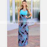 Mom and Daughter Summer Bohemia Long Dress Seelveless Blue Printing Mommy and me Outfits thumbnail-2