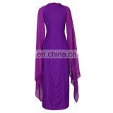 Fashion Chiffon Maxi Dress Solid Round Neck Batwing Sleeve High Slit Prom Dress thumbnail-4