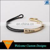 New Arrival Custom Engraved Words Gold Half Hook Shaped Leather Cuff Bracelet