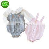2019 Spring Autumn Knitted Cotton Baby Bodysuits Rompers Knit Gray Pink Newborn Baby Clothes thumbnail-1